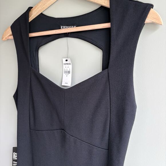 NEW Express Bodycon Little Black Mini Dress Cutout Back Gothic Party LBD Size 2 - Picture 11 of 11